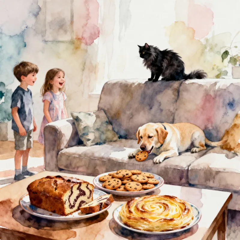 Joyful Moment: Kids and Pets in a Cozy Living Room Joyful Moment: Kids and Pets in a Cozy Living Room
