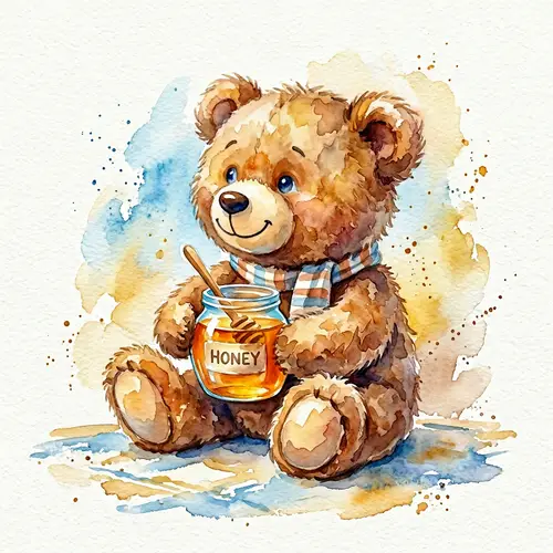 Adorable Fluffy Bear Toy in Watercolor Art