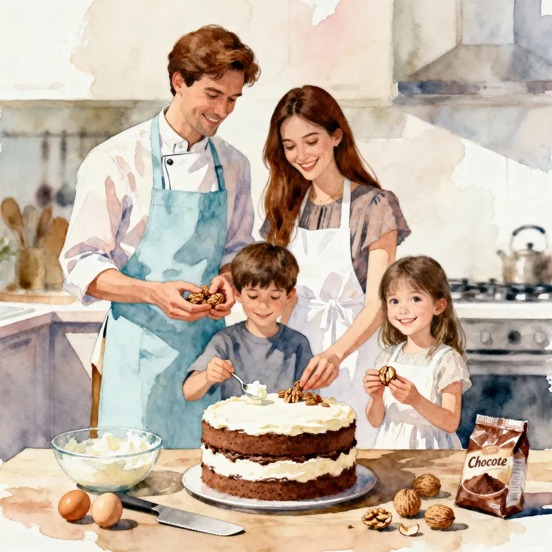 Cozy Family Kitchen Watercolor Scene