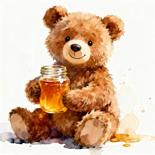 Charming Watercolor Teddy Bear with Honey Jar
