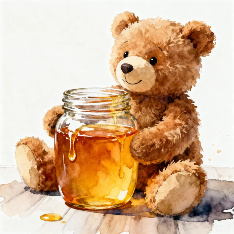 Fluffy Brown Stuffed Bear Toy with Honey Jar