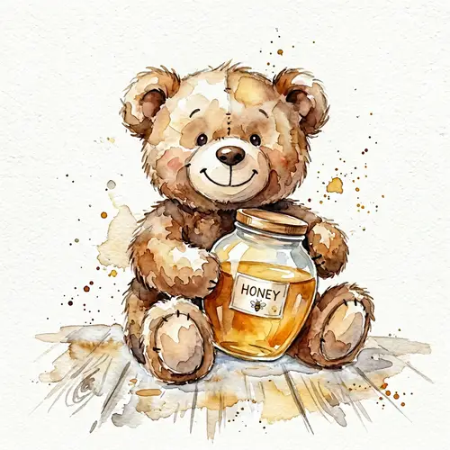 Charming Fluffy Stuffed Bear Watercolor Art