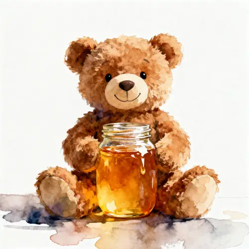 Fluffy Brown Stuffed Bear with Honey Jar