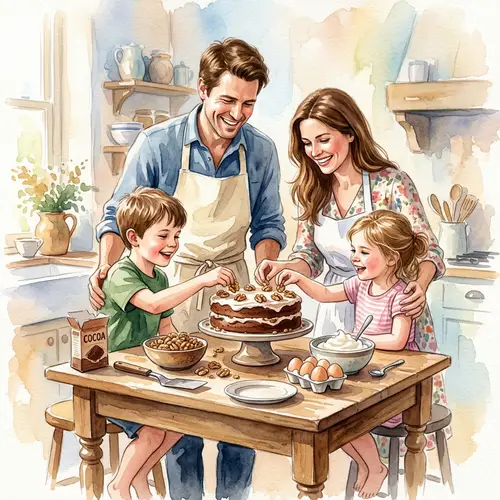 Cozy Family Kitchen Scene in Watercolor