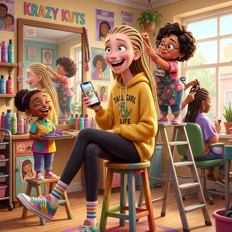 Funny Cartoon of a Tall Girl in a Cave Bar Funny Cartoon of a Tall Girl in a Cave Bar