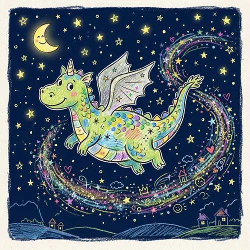 Majestic Dragon Soaring Through Starlit Sky