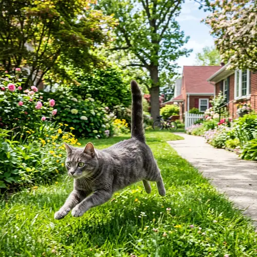 Grey Domestic Cat Running Away on Sunny Day