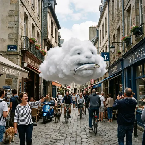 Cloud Carrying Fish in Street - Captivating Scene