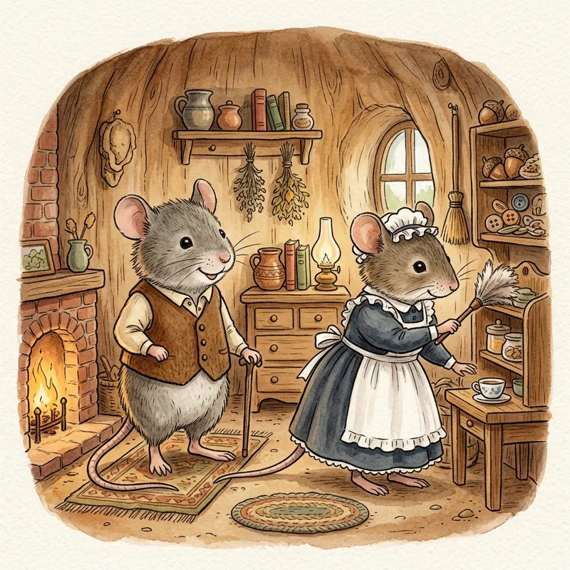 Charming Male Mouse and Maid Illustration Charming Male Mouse and Maid Illustration