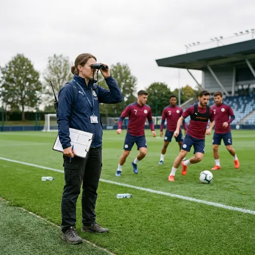Sport Scientist Analyzing Soccer Players on the Pitch