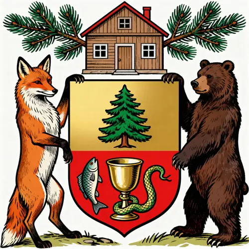 Heraldic Emblem with Pine and Wildlife
