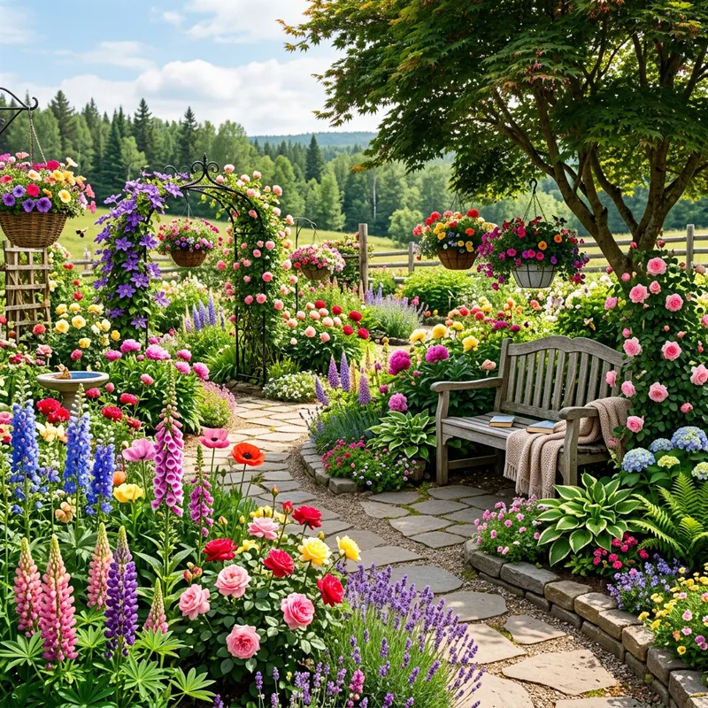 Serene Garden of Colorful Flowers in Canada - A Natural Oasis