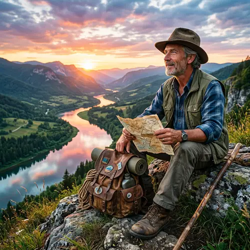 Adventurous Traveler with Crumpled Map | Panoramic Valley View