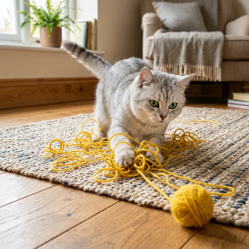 Adorable Cat Playing with Yellow Yarn Ball