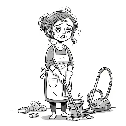 Tired Mom Organizing Her Home Art