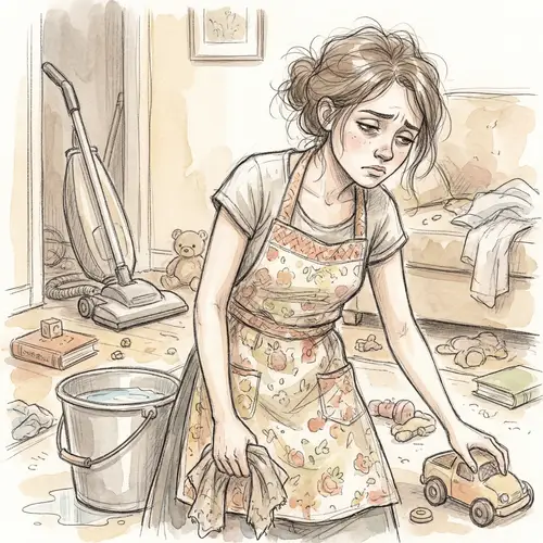 Tired Mom Organizing Her Home Art