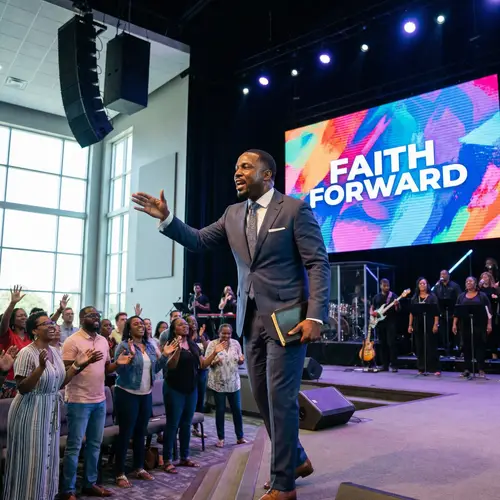 African American Pastor Preaching in Vibrant Church