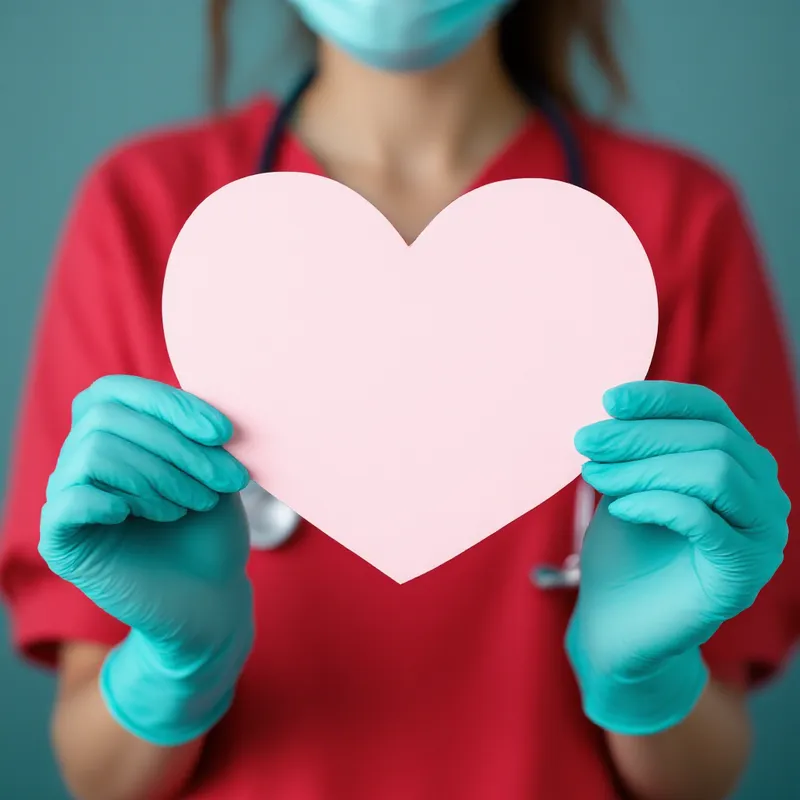 Nurse in Red Scrubs with Heart Sign