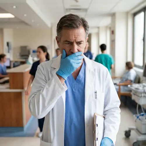 Male Doctor Covering Mouth Image