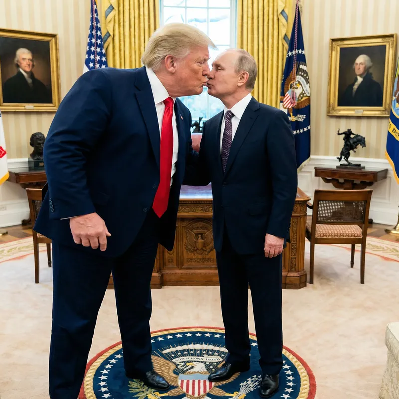 Trump and Putin Kiss in Oval Office Image