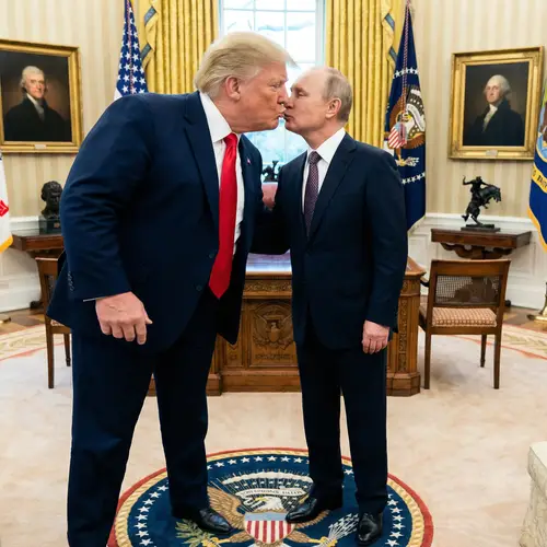 Trump and Putin Kiss in Oval Office Image