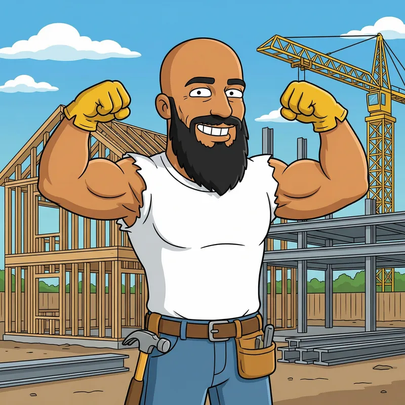 Muscular Construction Worker Cartoon Art