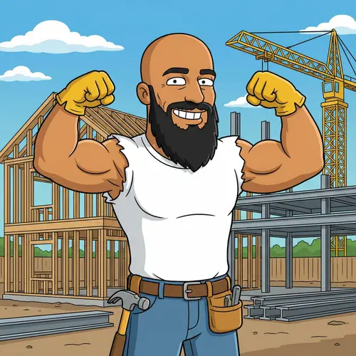 Muscular Construction Worker Cartoon Art