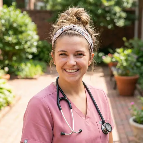 Smiling Nurse Headshot in Pink Scrubs