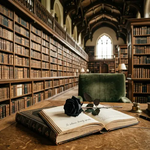 Black Rose on a Dead Man in a Library – Mysterious Beauty