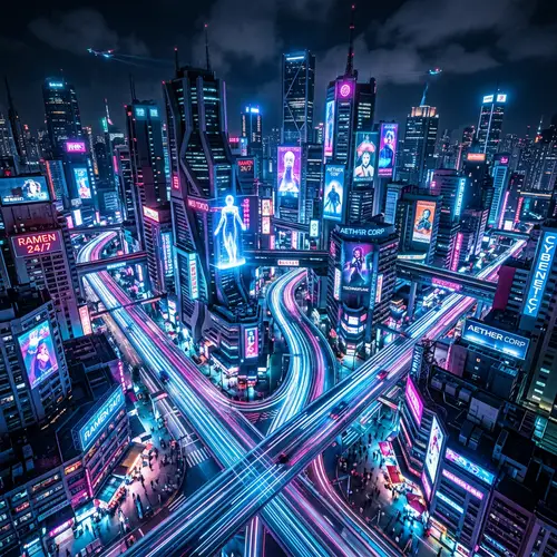 Futuristic Night Cityscape | Vibrant Neon Lights | Cyberpunk Genre