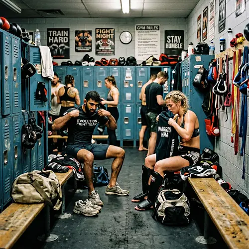Intense MMA Training Facility Locker Room Scene