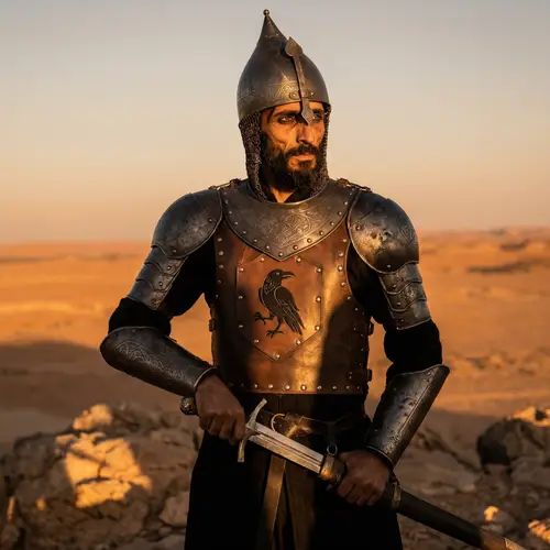 Middle Eastern Knight in Black Steel Armor | Cinematic Lighting