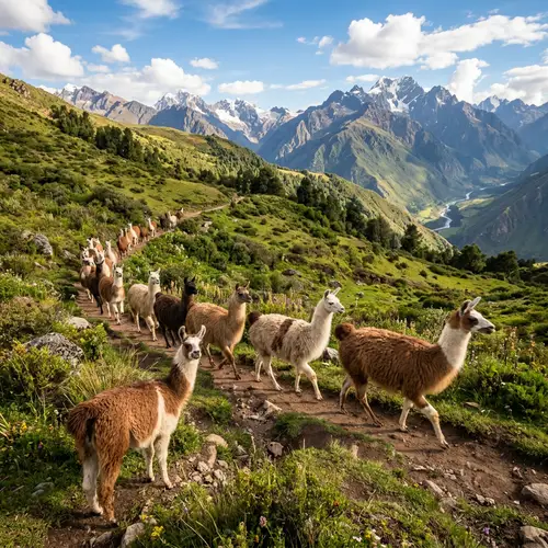 Graceful Llamas Journeying Through Scenic Mountains