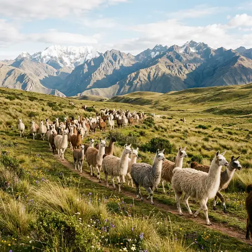 Colorful Llamas Roaming Free in Stunning Landscape
