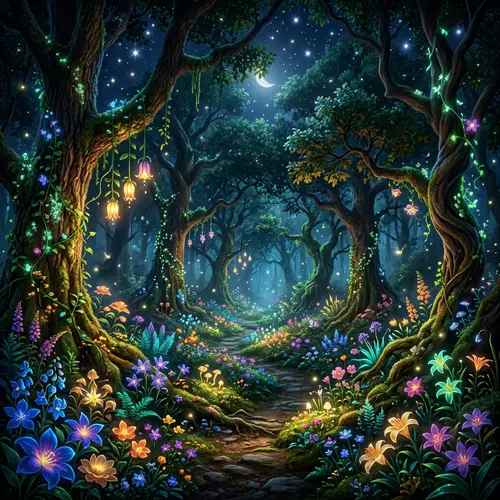 Glowing Flowers in a Magical Forest Experience
