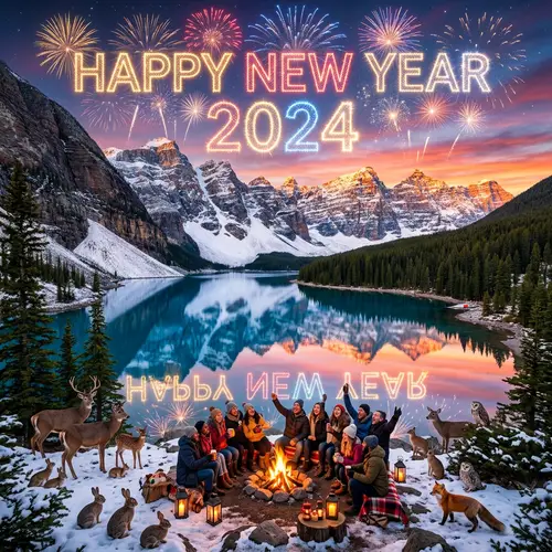 Happy New Year 2024 Celebration in Stunning Natural Setting