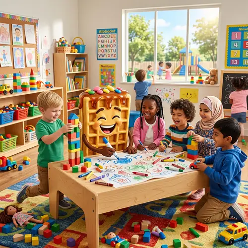 Whimsical Waffle Character in Kindergarten Fun