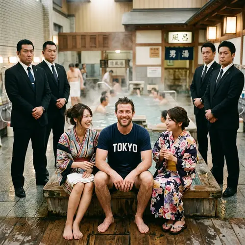 Tokyo Bathhouse Adventure with Bodyguards