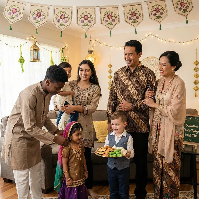 Multicultural Family Celebrating Idul Fitr | Joyful Gathering
