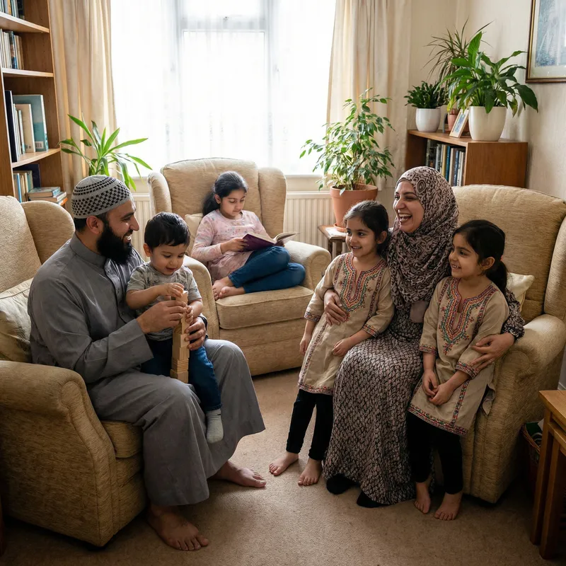 Moslem Family with Twin Daughters, Boy and Girl | Loving Home Scene
