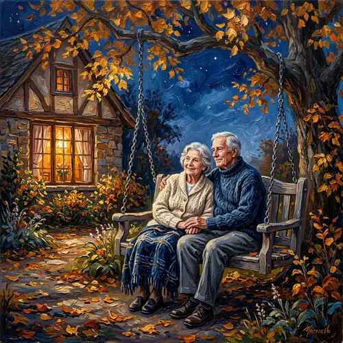 Nostalgic Oil Painting of an Elderly Couple