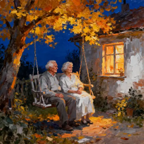 Nostalgic Oil Painting of an Elderly Couple