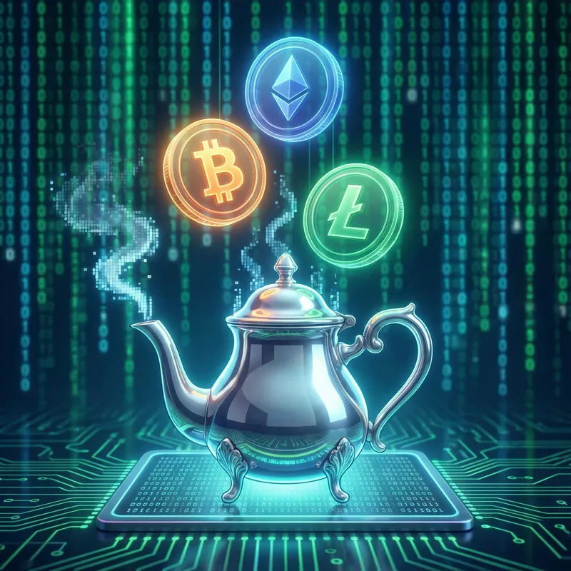 Cryptocurrency and Teapot | Digital Matrix Code Background