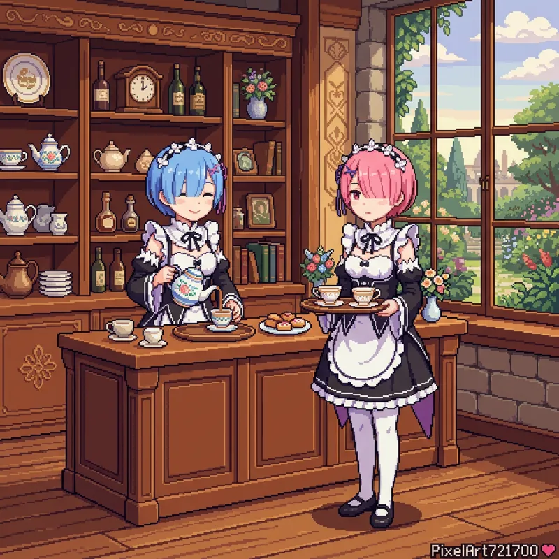 Maid Sisters Tea Service Pixel Art by Pixel Art