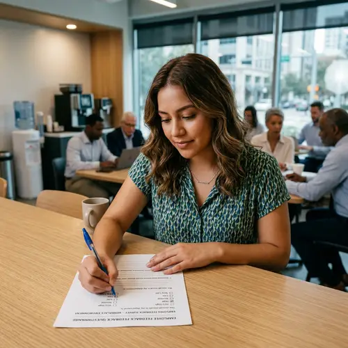 Hispanic Woman Filling Out Workplace Questionnaire