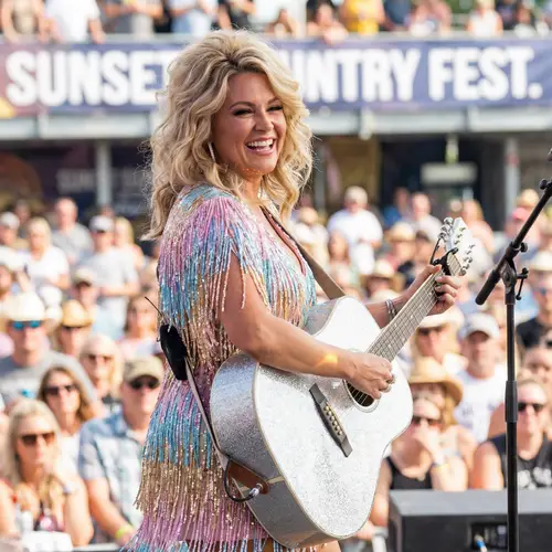 Charismatic Country Music Star in Pastel Sequined Dress