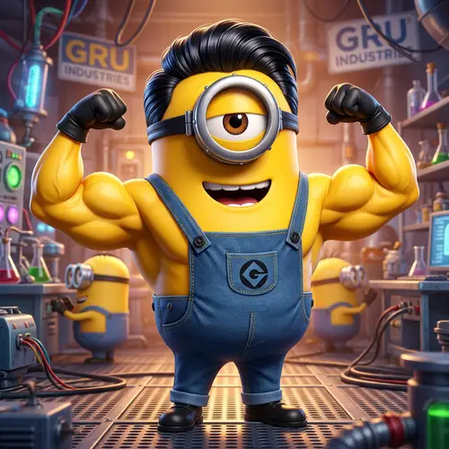 Muscular Minion with Slicked-Back Hair | Cartoon Style