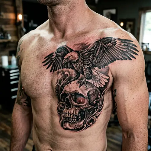 Realistic Eagle and Skull Tattoo Design for Right Pectoral