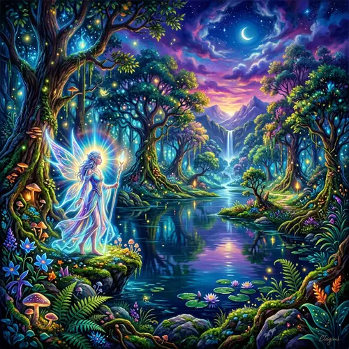 Mystical Forest Painting with Hidden Lake | Fantasy-Inspired Artwork