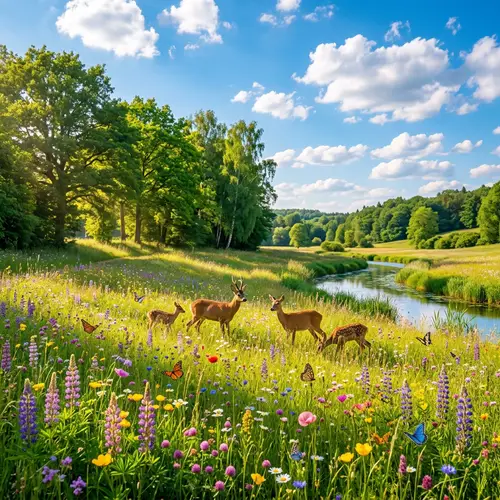Serene Wildflower Meadow in Golden Sunlight